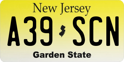 NJ license plate A39SCN