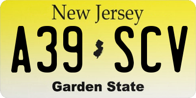 NJ license plate A39SCV