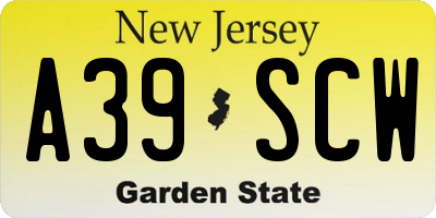 NJ license plate A39SCW