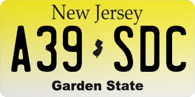 NJ license plate A39SDC