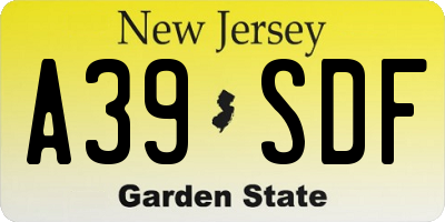 NJ license plate A39SDF