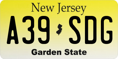 NJ license plate A39SDG