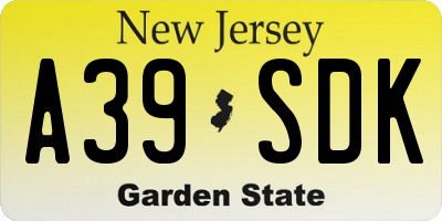 NJ license plate A39SDK