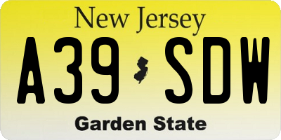 NJ license plate A39SDW