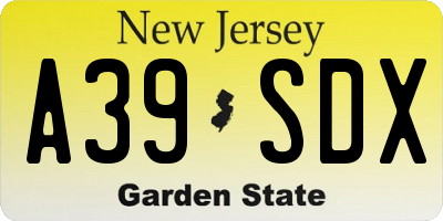 NJ license plate A39SDX