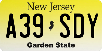NJ license plate A39SDY