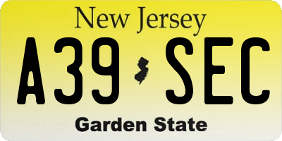 NJ license plate A39SEC