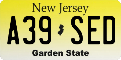 NJ license plate A39SED