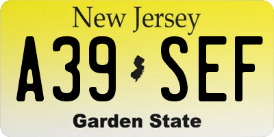 NJ license plate A39SEF