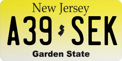 NJ license plate A39SEK