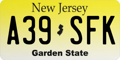 NJ license plate A39SFK