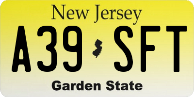 NJ license plate A39SFT