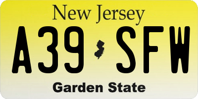 NJ license plate A39SFW