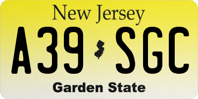 NJ license plate A39SGC