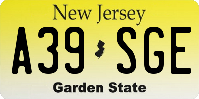 NJ license plate A39SGE