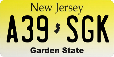 NJ license plate A39SGK