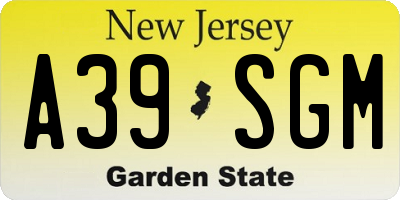 NJ license plate A39SGM