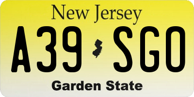 NJ license plate A39SGO