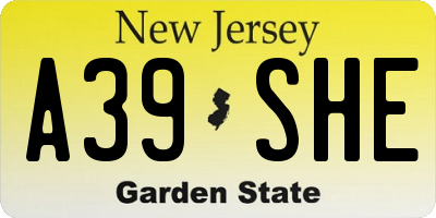 NJ license plate A39SHE