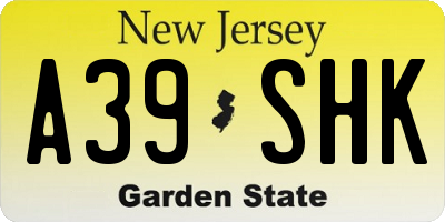 NJ license plate A39SHK