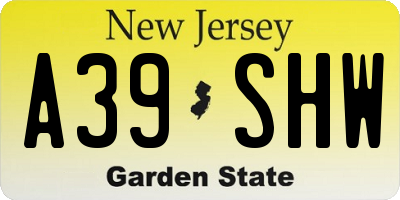 NJ license plate A39SHW