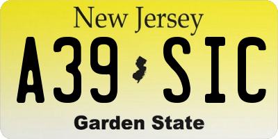 NJ license plate A39SIC