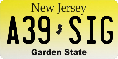NJ license plate A39SIG