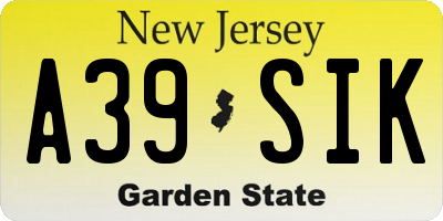 NJ license plate A39SIK