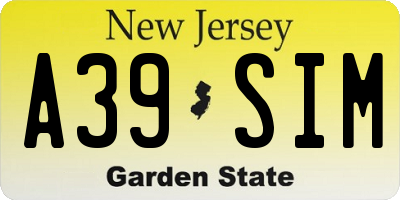 NJ license plate A39SIM