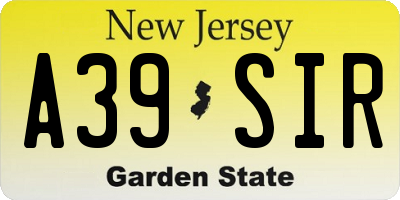 NJ license plate A39SIR