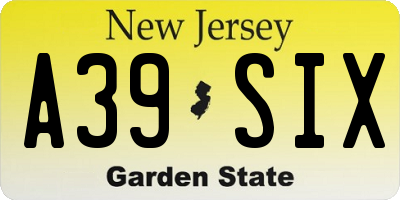 NJ license plate A39SIX