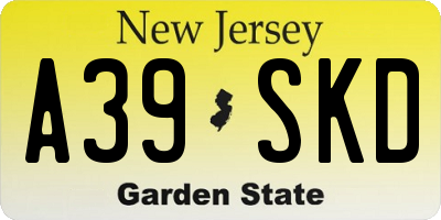 NJ license plate A39SKD