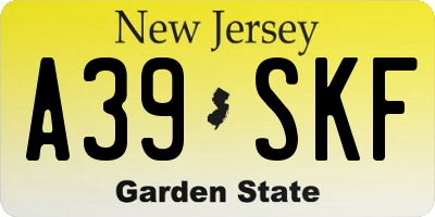 NJ license plate A39SKF