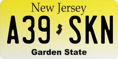 NJ license plate A39SKN