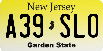 NJ license plate A39SLO