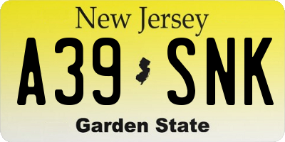 NJ license plate A39SNK