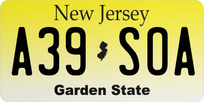 NJ license plate A39SOA