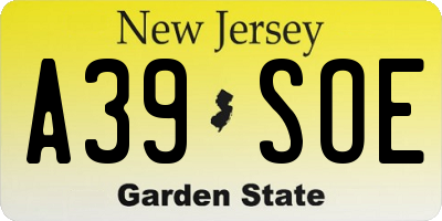 NJ license plate A39SOE