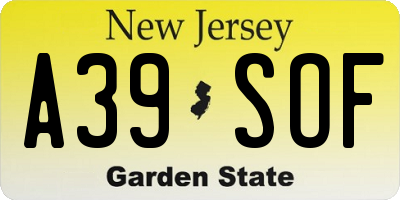 NJ license plate A39SOF