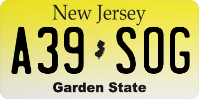 NJ license plate A39SOG