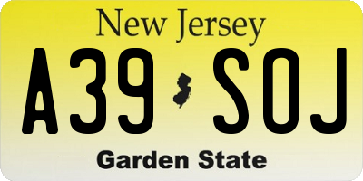 NJ license plate A39SOJ