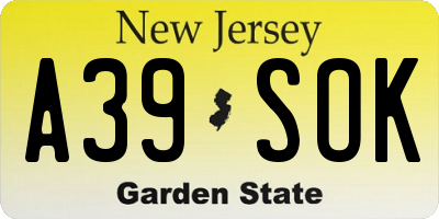 NJ license plate A39SOK