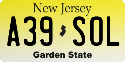 NJ license plate A39SOL