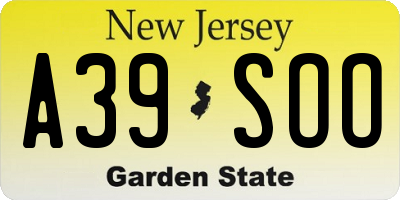 NJ license plate A39SOO