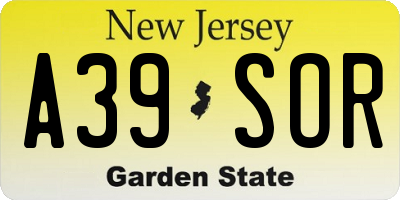 NJ license plate A39SOR