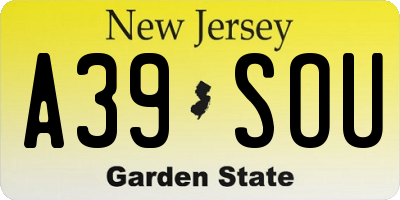 NJ license plate A39SOU
