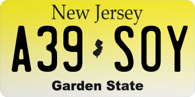 NJ license plate A39SOY