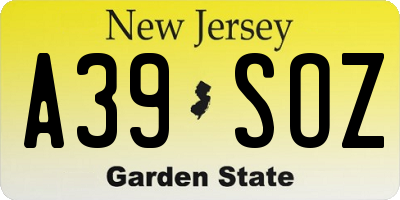 NJ license plate A39SOZ