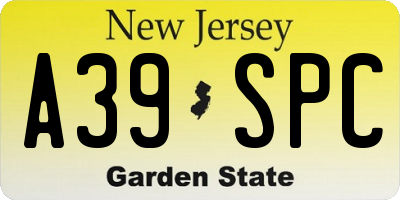 NJ license plate A39SPC