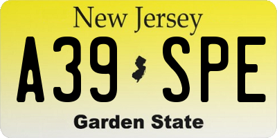 NJ license plate A39SPE